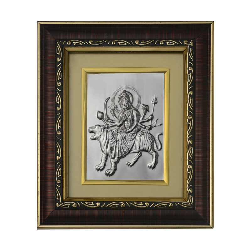 Durga Mata Photo Frames | Durga Mata Silver Plated Frame for Home Temple | God's & Goddesses Photoframes | Spiritual & Religious Frame