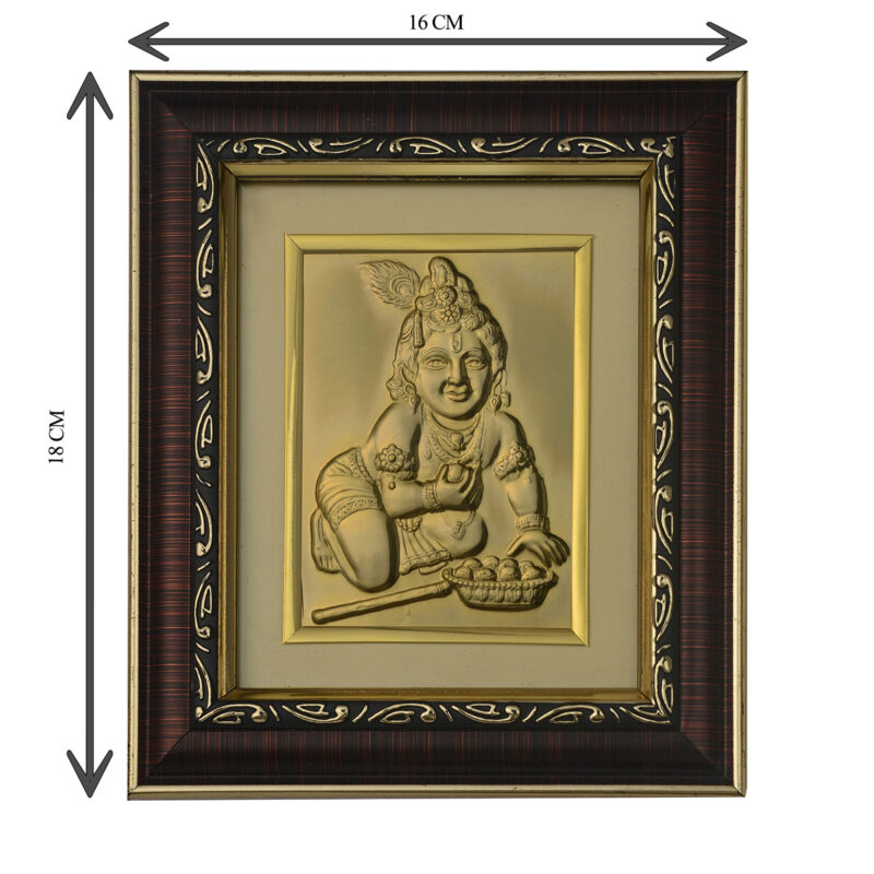 Ladoo Gopal Ji Photo Frames | Ladoo Gopal Ji Gold Plated Frame for Home Temple | God's & Goddesses Photoframes | Spiritual & Religious Frame