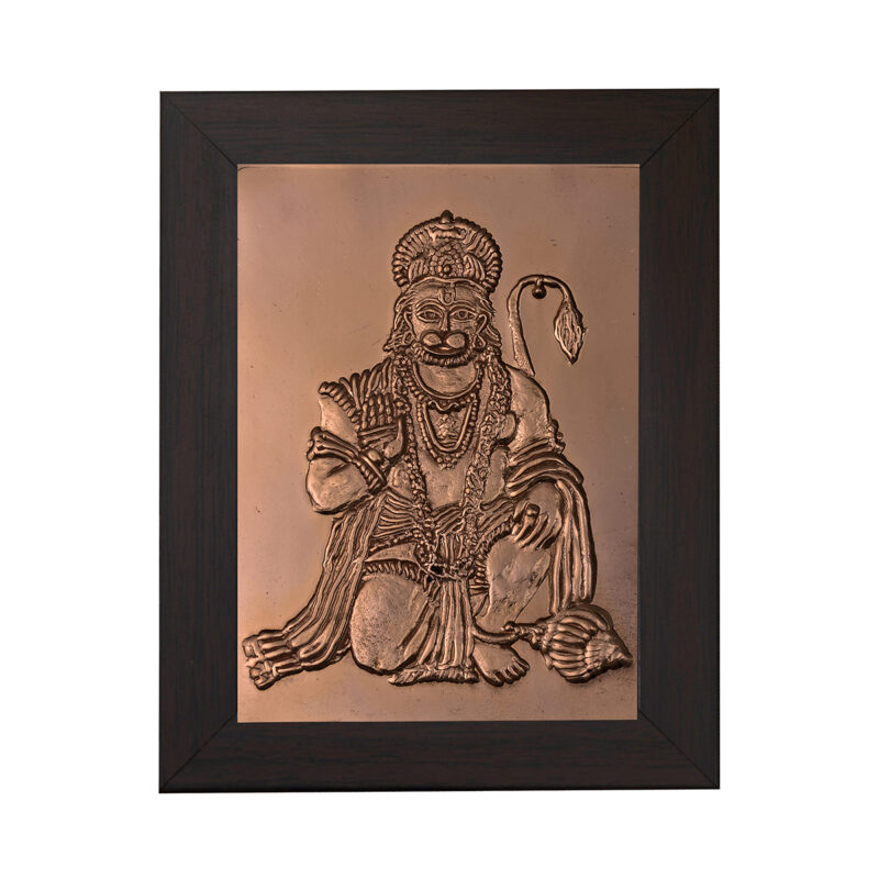 Pray Everyday Hanuman Ji Copper Photo Frame for Table Top Display for Car Dashboard, Table Décor, office | Religious photo frame idol for Pooja