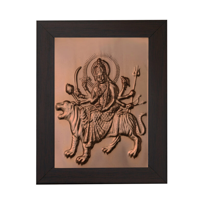 Durga Mata Copper Photo Frame for Car Dashboard