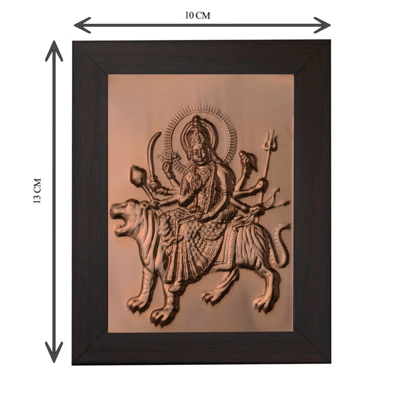 Durga Mata Copper Photo Frame for Car Dashboard
