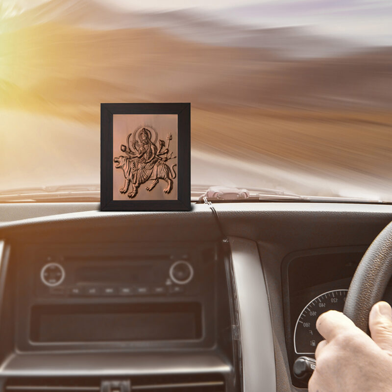 Durga Mata Copper Photo Frame for Car Dashboard