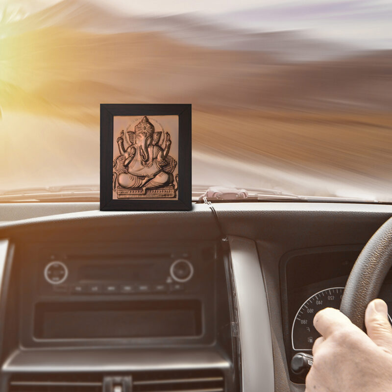 Pray Everyday Ganesh Ji Copper Photo Frame for Table Top Display for Car Dashboard, Table Décor, office | Religious photo frame idol for Pooja