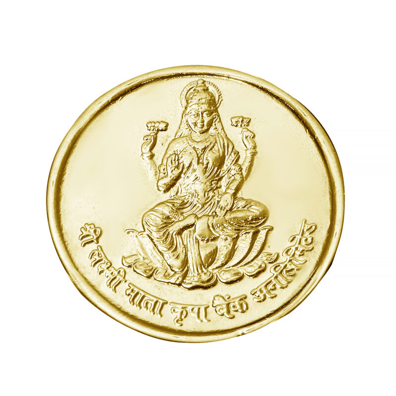 Laxmi Ji Gold Plated Coin with Sri Yantra/Shri Suktam in back (Pack of 2)