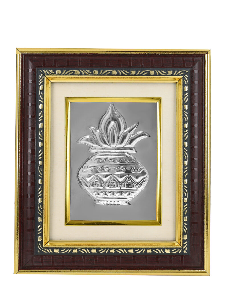 Silver Plated Mangal Kalash Pana with Wooden Photoframe