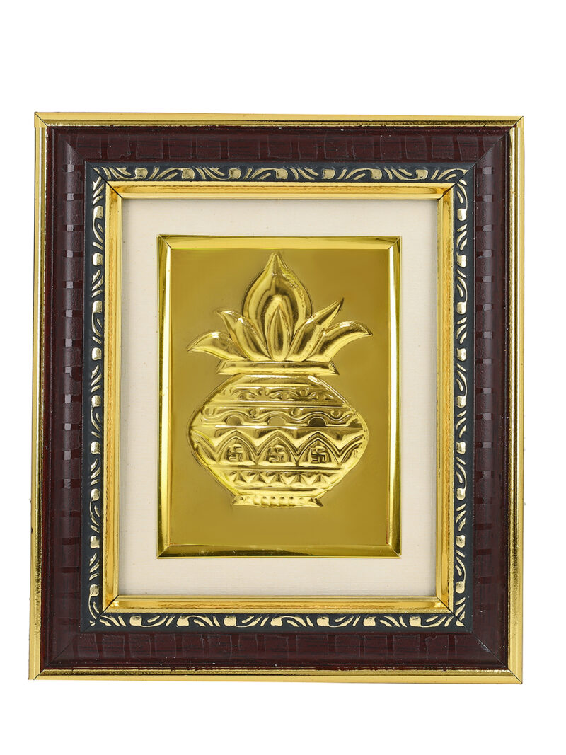 Gold Plated Mangal Kalash Pana with Wooden Photoframe