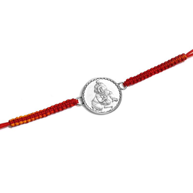 "Ladoo Gopal Rakhi" with Silver Plated & Engraved "Raksha Sutra" (Pack of 3)