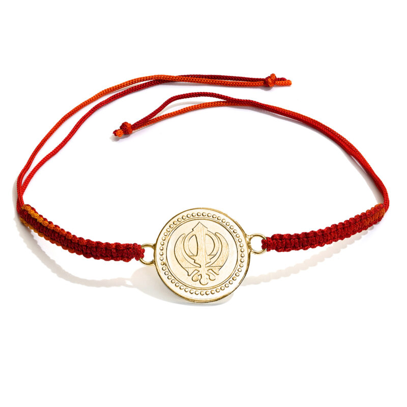 "Khanda" Sikh Symbol Rakhi (3 - Gold Plated & Engraved "Raksha Sutra")