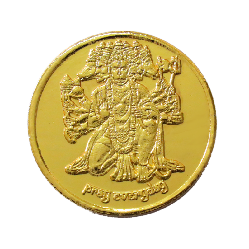 Panchmukhi Hanuman Ji Golden Plated Coin (Pack of 2 Coins)
