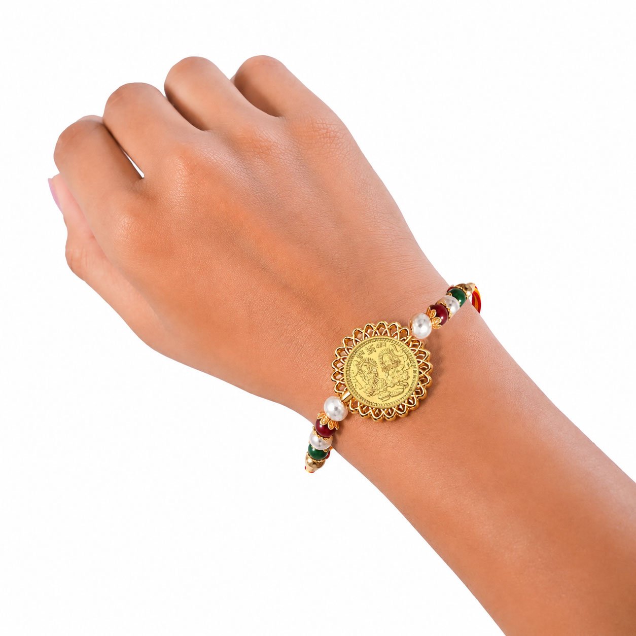 Ganesh Ji Laxmi Ji (Golden Plated) Religious Rakhi