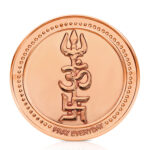 Tri Shakti Copper Coin with Om Trishul Swastik design for pooja