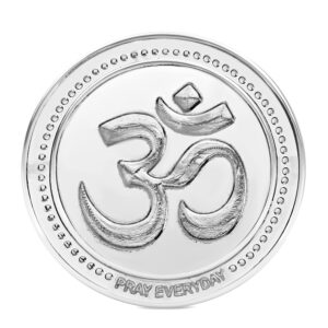 OM Silver Plated Coin with embossed Om symbol for pooja and meditation